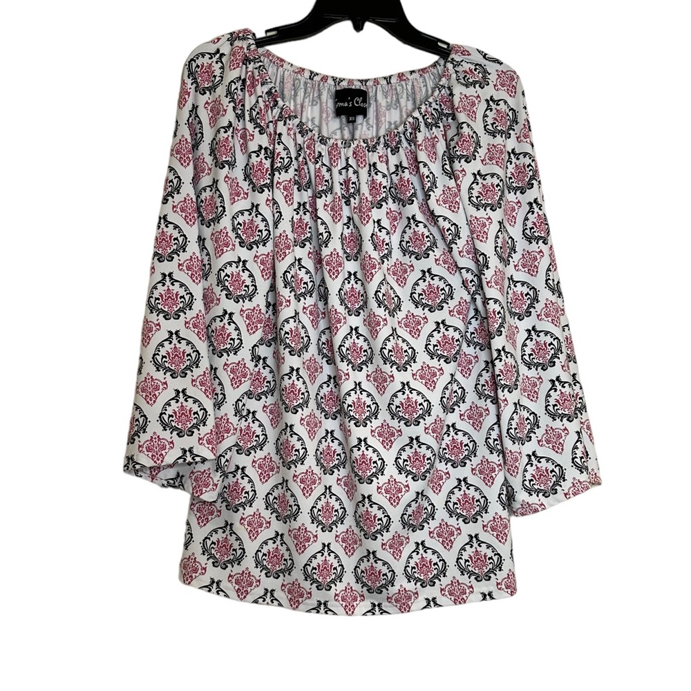 Erma’s Closet Pink Floral Women’s Long Sleeve Top Blouse with Design Size XS